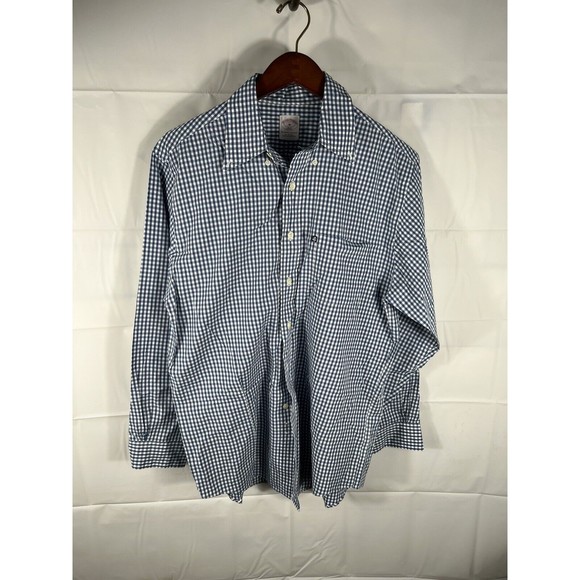 Brooks Brothers Shirt Adult Medium Blue White Check Long Sleeve Button Up Mens - Picture 6 of 7